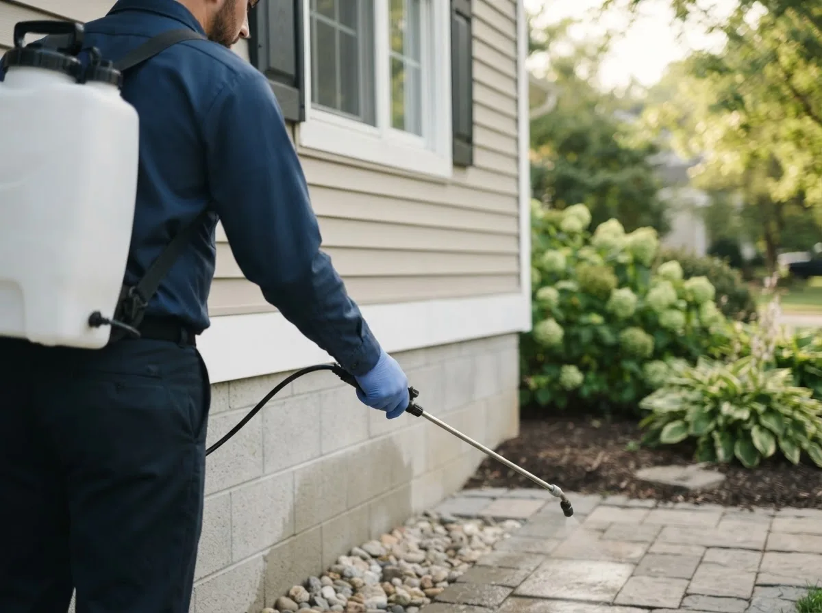 Pest control technician inspecting a home in Humboldt, IL